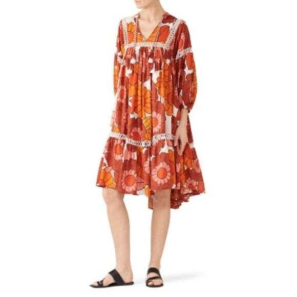 DODO BAR OR Nell Burnt Orange White Floral Lace Cutout Oversized Dress Size S - Picture 1 of 14